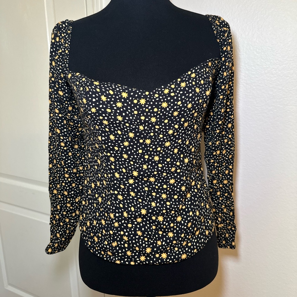 Reformation Black Blouse with Yellow Design